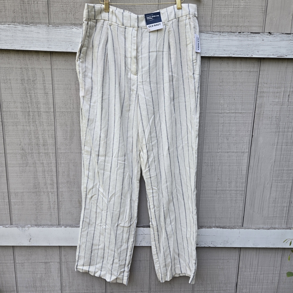 NEW Old Navy Striped Linen Extra High Rise Taylor Wide Leg Trouser Full Length L